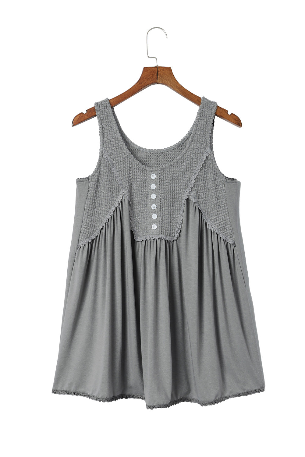 Waffle Knit Panel Babydoll Sleeveless Top