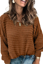 Load image into Gallery viewer, Brown Textured Knit Round Neck Dolman Sleeve Sweater
