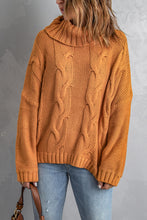 Load image into Gallery viewer, Yellow Cuddle Weather Cable Knit Handmade Turtleneck Sweater
