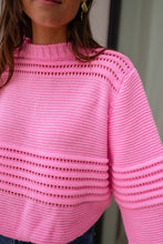 Load image into Gallery viewer, Pink Solid Color Cable Knit Eyelets Mock Neck Sweater
