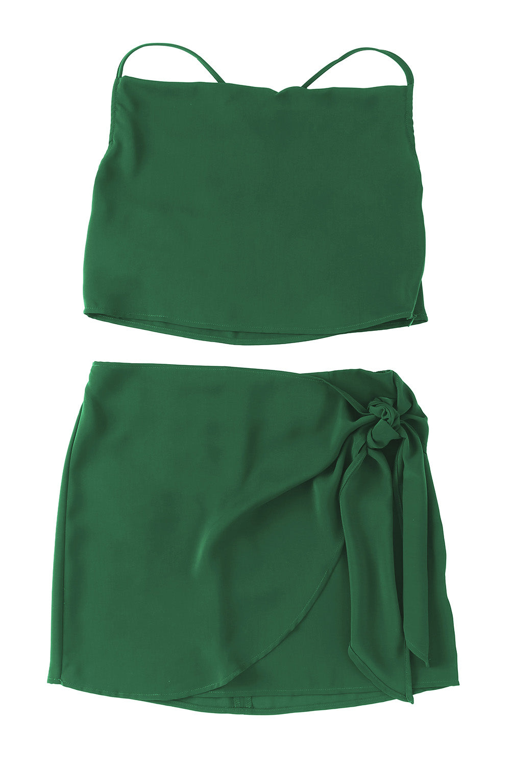 Green Drape Crop Top and Wrap Skirt Set