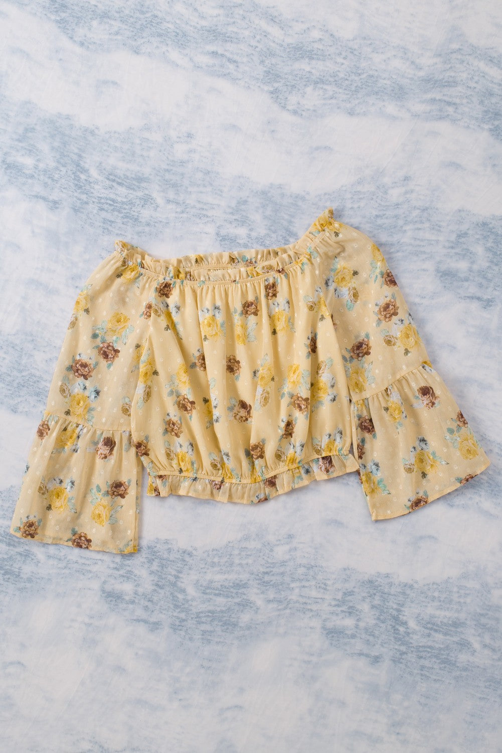 Yellow Bell Sleeves Floral Crop Top