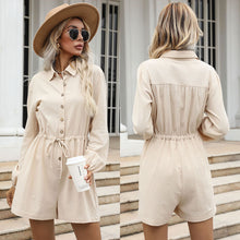 Load image into Gallery viewer, Women&#39;s Fashion Casual Solid Color Lapel Drawstring Jumpsuit Shorts
