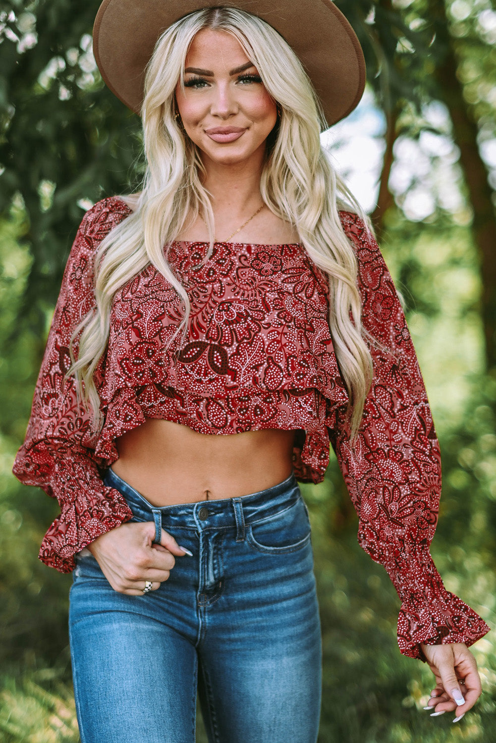 Square Neck Floral Crop Blouse