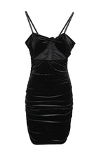 Load image into Gallery viewer, Velvet Rhinestone Cami Ruched Cut Out Bodycon Dress
