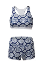 Load image into Gallery viewer, Blue 3pcs Printed Sporty Racerback Tankini Swimsuit
