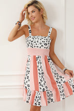 Load image into Gallery viewer, Orange Leopard Color Block Sleeveless Smocked Fit Flare Dress

