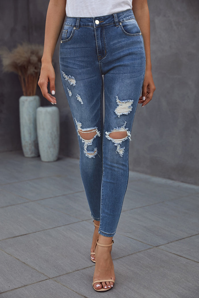 Hollow Out Vintage Skinny Ripped Jeans
