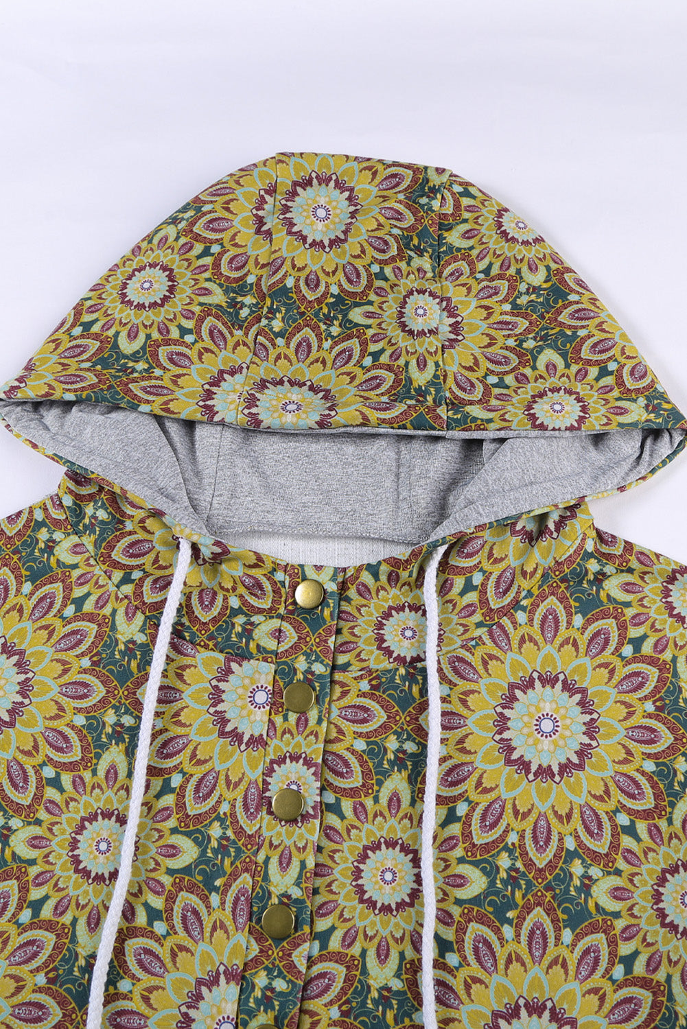 Gray Tribal Print Vintage Drawstring Hoodie