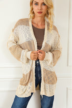 Load image into Gallery viewer, Khaki Two-tone Stripes Frayed Trim Lightweight Cardigan
