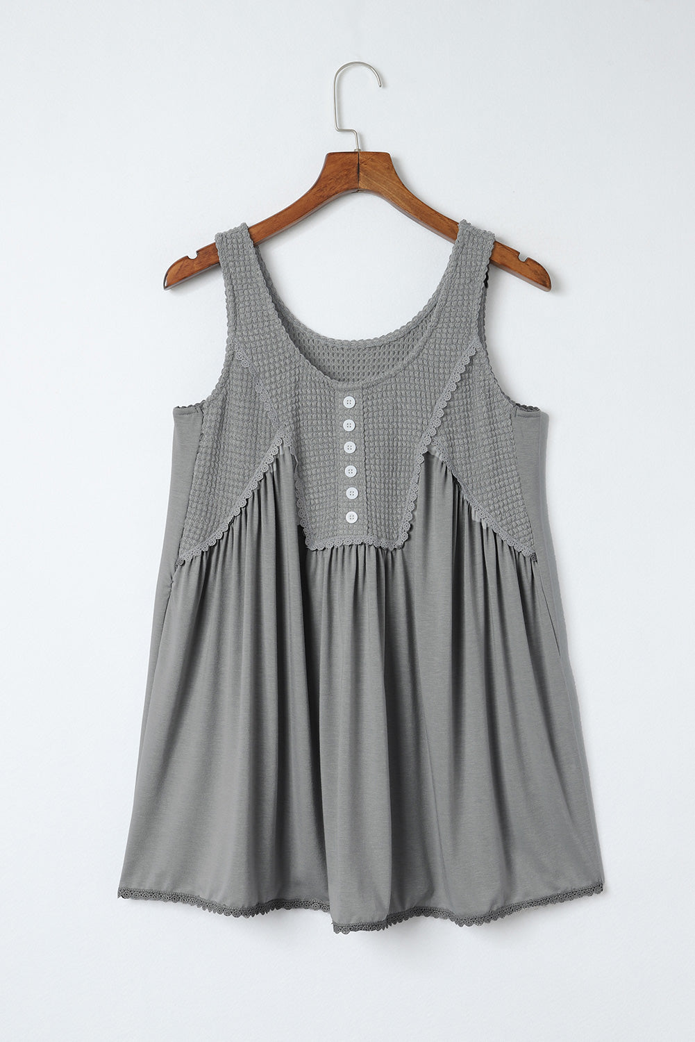 Waffle Knit Panel Babydoll Sleeveless Top