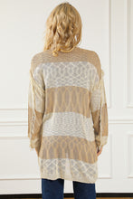 Load image into Gallery viewer, Khaki Two-tone Stripes Frayed Trim Lightweight Cardigan

