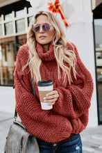 Load image into Gallery viewer, Red Cuddle Weather Cable Knit Handmade Turtleneck Sweater
