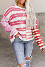 Load image into Gallery viewer, Rose Red Blocked Drop Shoulder Slouchy Sweater
