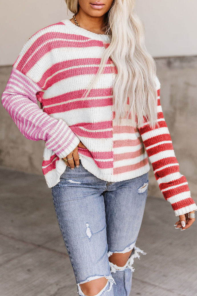 Rose Red Blocked Drop Shoulder Slouchy Sweater