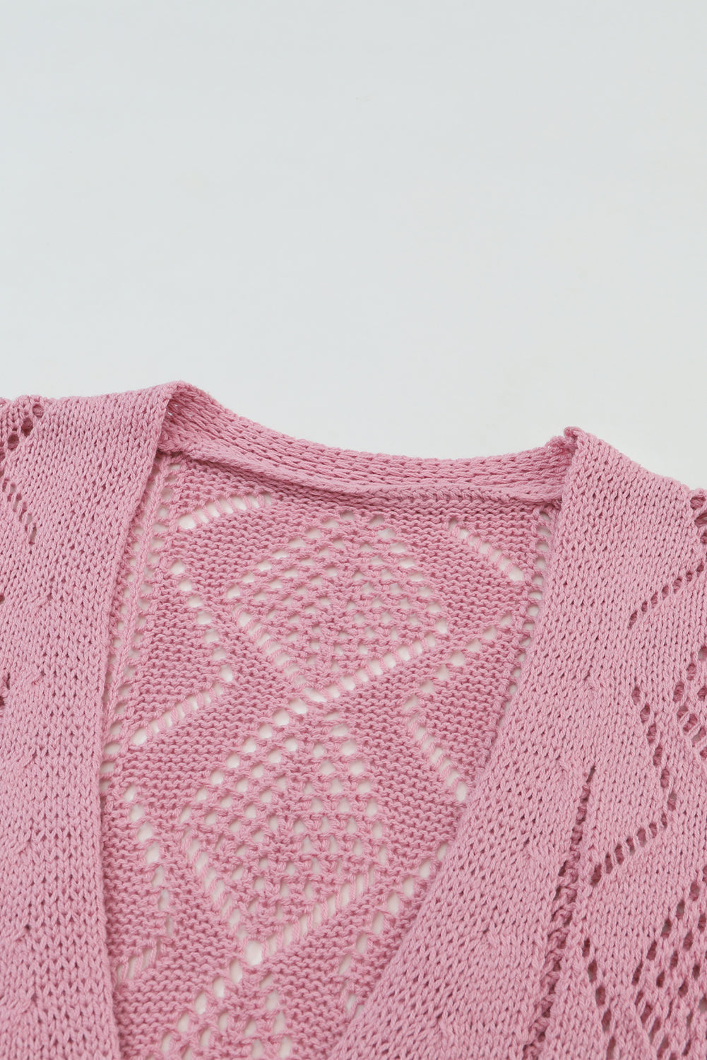 Pink Hollow-out Openwork Knit Cardigan