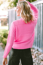 Load image into Gallery viewer, Pink Solid Color Cable Knit Eyelets Mock Neck Sweater
