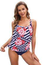Load image into Gallery viewer, Blue Floral Printed Lined Tankini Swimsuit
