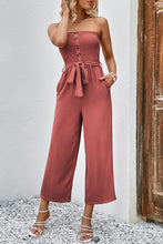 Load image into Gallery viewer, Decorative Button Strapless Smocked Jumpsuit with Pockets
