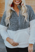 Load image into Gallery viewer, Charcoal White Zip Neck Oversize Fluffy Fleece Pullover
