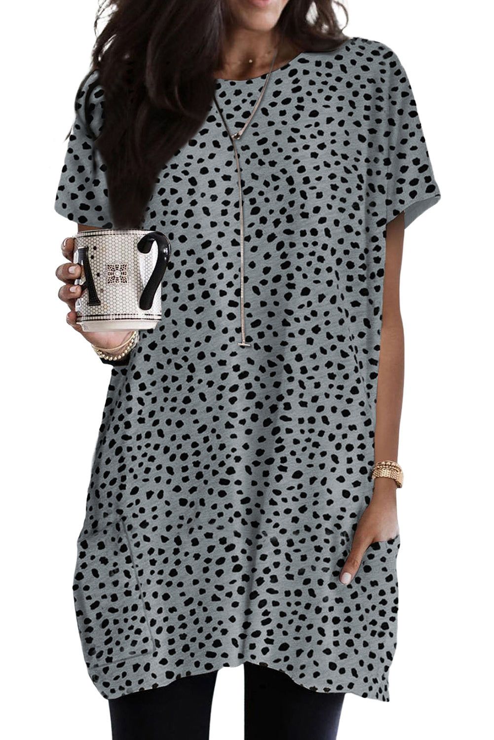 Leopard Print Side Pockets Tunic Top