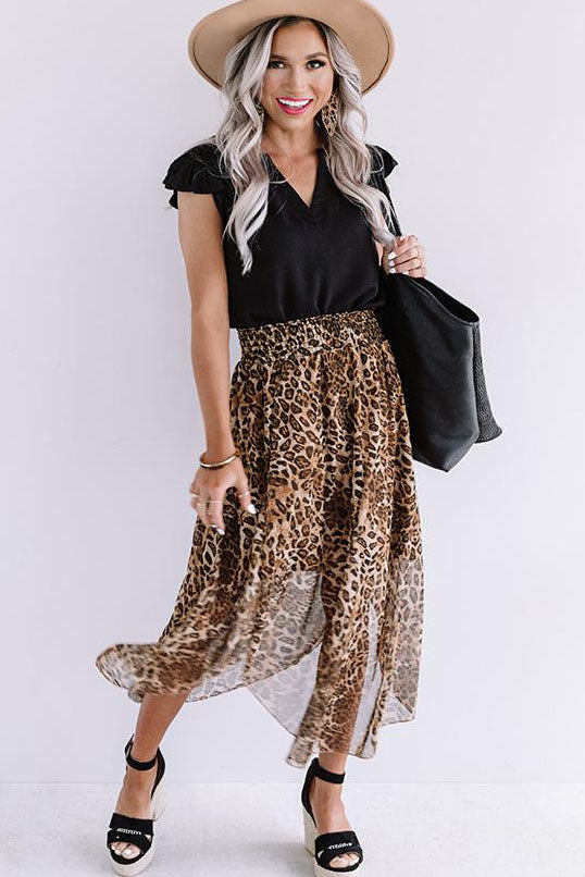 Malaina Smocked Waist Leopard Skirt