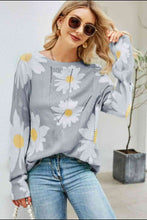 Load image into Gallery viewer, Daisy Print Openwork Round Neck Sweater
