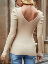 Load image into Gallery viewer, Ribbed V-Neck Puff Sleeve Sweater

