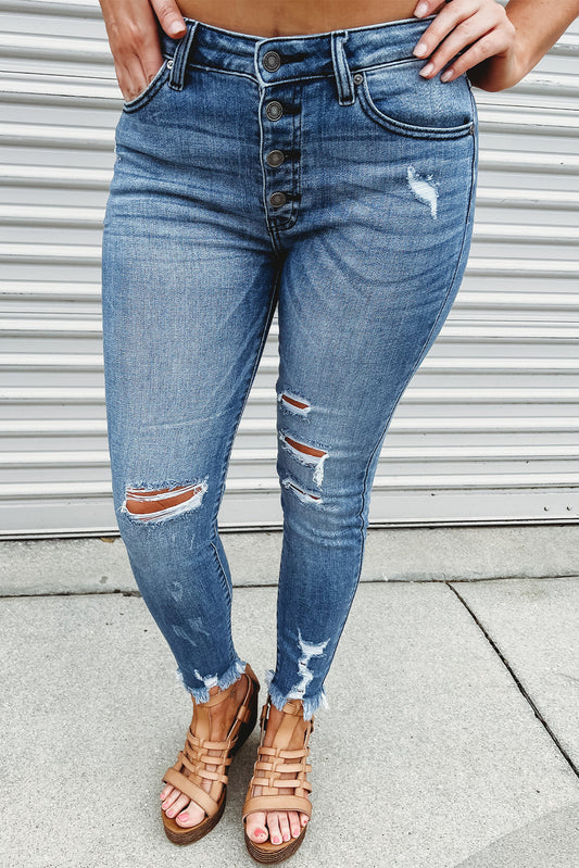 Plus Size High Rise Buttons Skinny Jeans