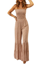Load image into Gallery viewer, Khaki Thin Straps Smocked Bodice Wide Leg Floral Jumpsuit
