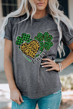 Load image into Gallery viewer, Leopard Plaid Heart Clover Graphic Print Short Sleeve T Shirt
