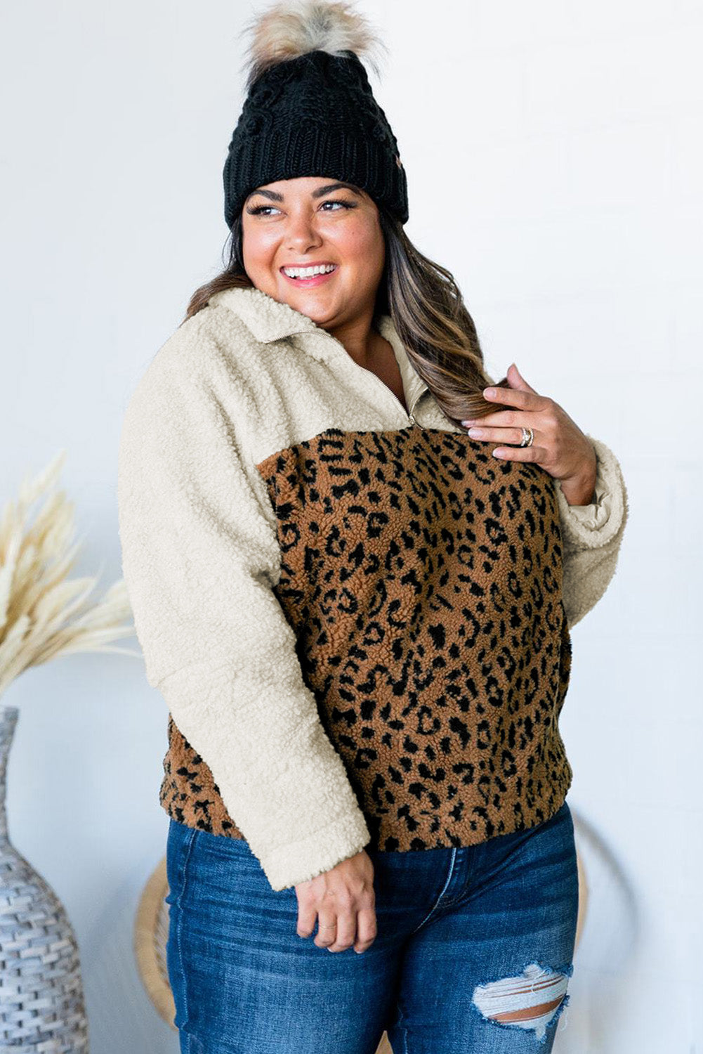 Elliana Plus Size Leopard Colorblock Jacket