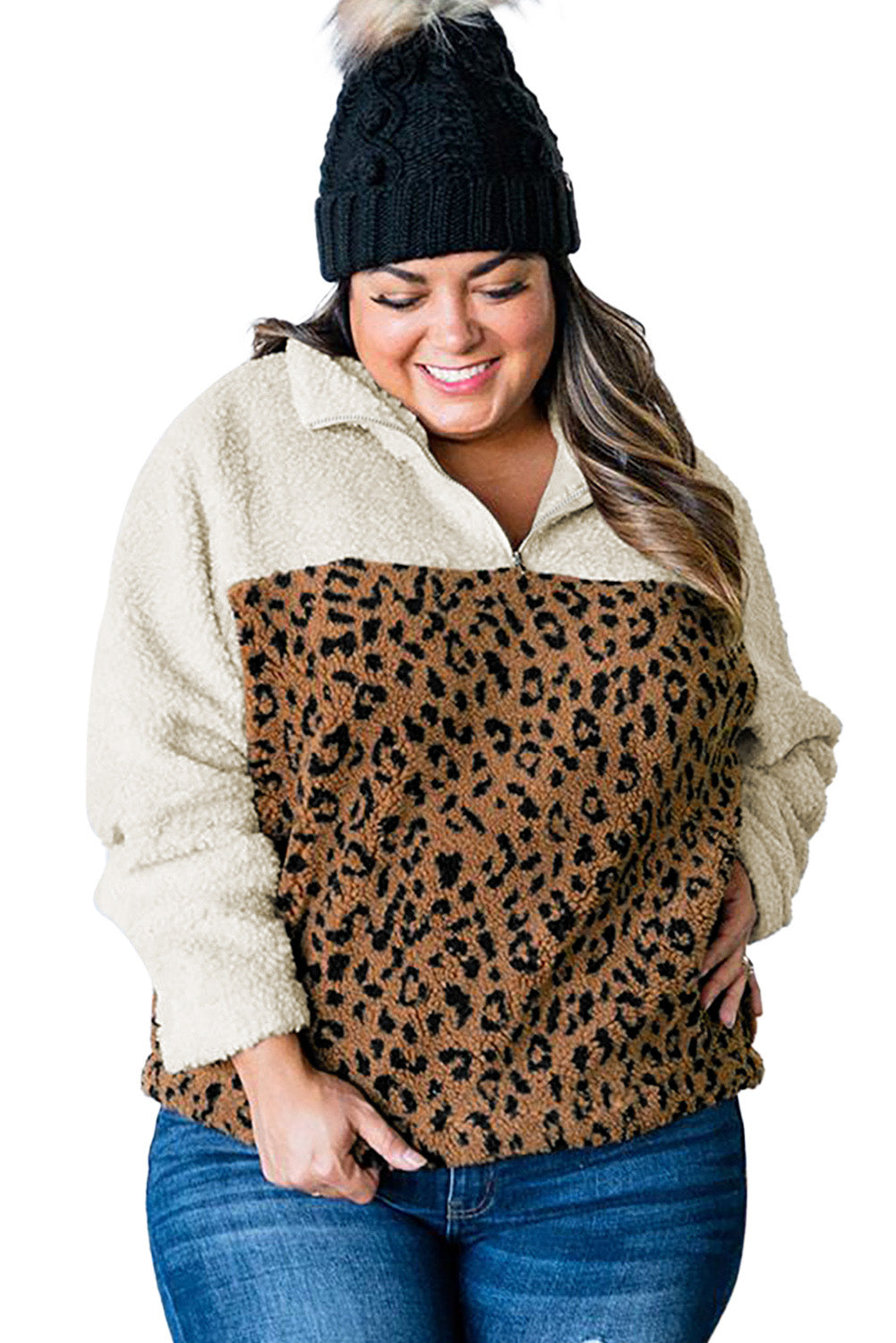 Elliana Plus Size Leopard Colorblock Jacket