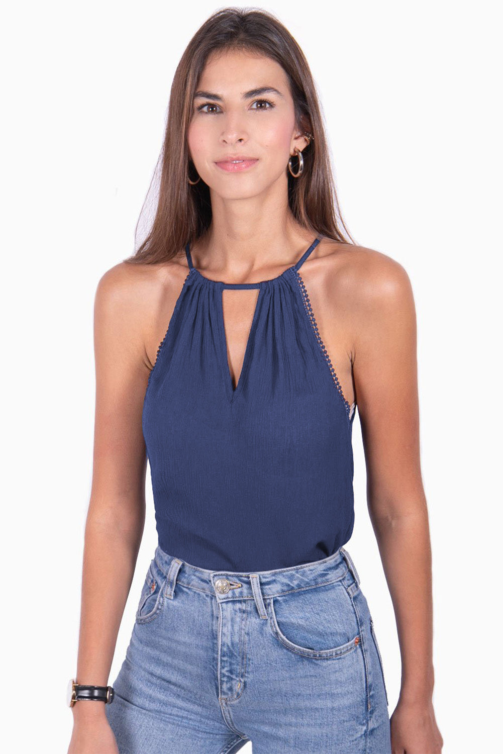 Pompom Trim Cut out Tank Top