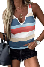 Load image into Gallery viewer, Multicolor Striped Color Block Notched Neck Tank Top

