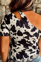 Load image into Gallery viewer, One Shoulder Cow Print Cut out Short Sleeve Top
