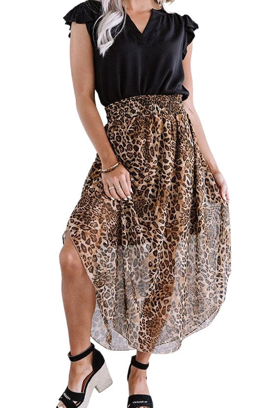 Malaina Smocked Waist Leopard Skirt