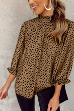 Load image into Gallery viewer, Frilled Neck 3/4 Sleeves Cheetah Blouse

