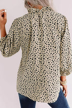 Load image into Gallery viewer, Khaki Frilled Neck 3/4 Sleeves Cheetah Blouse
