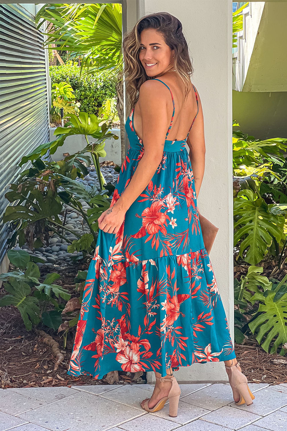 Strappy Open Back Floral Maxi Dress