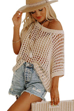 Load image into Gallery viewer, Fishnet Knit Ribbed Round Neck Short Sleeve Sweater Tee
