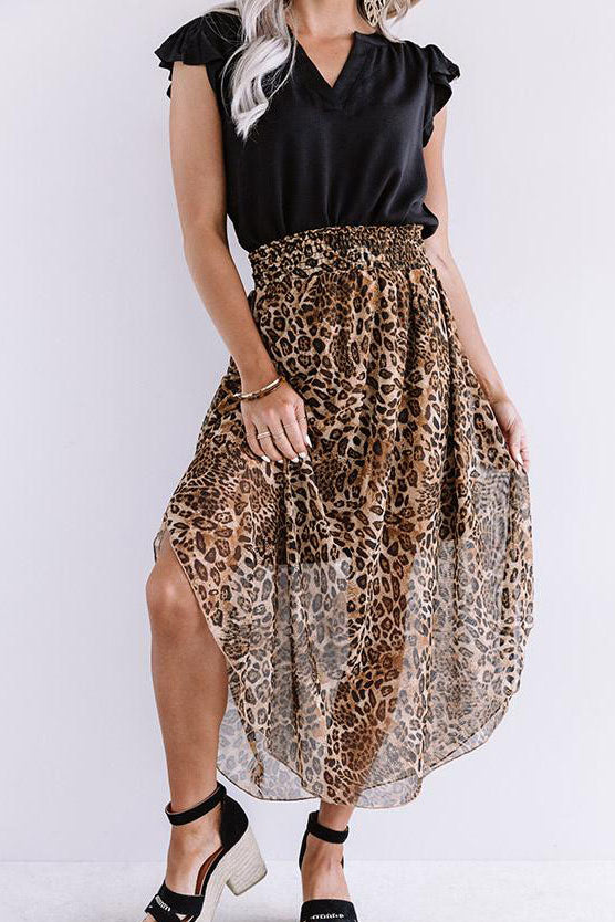Malaina Smocked Waist Leopard Skirt