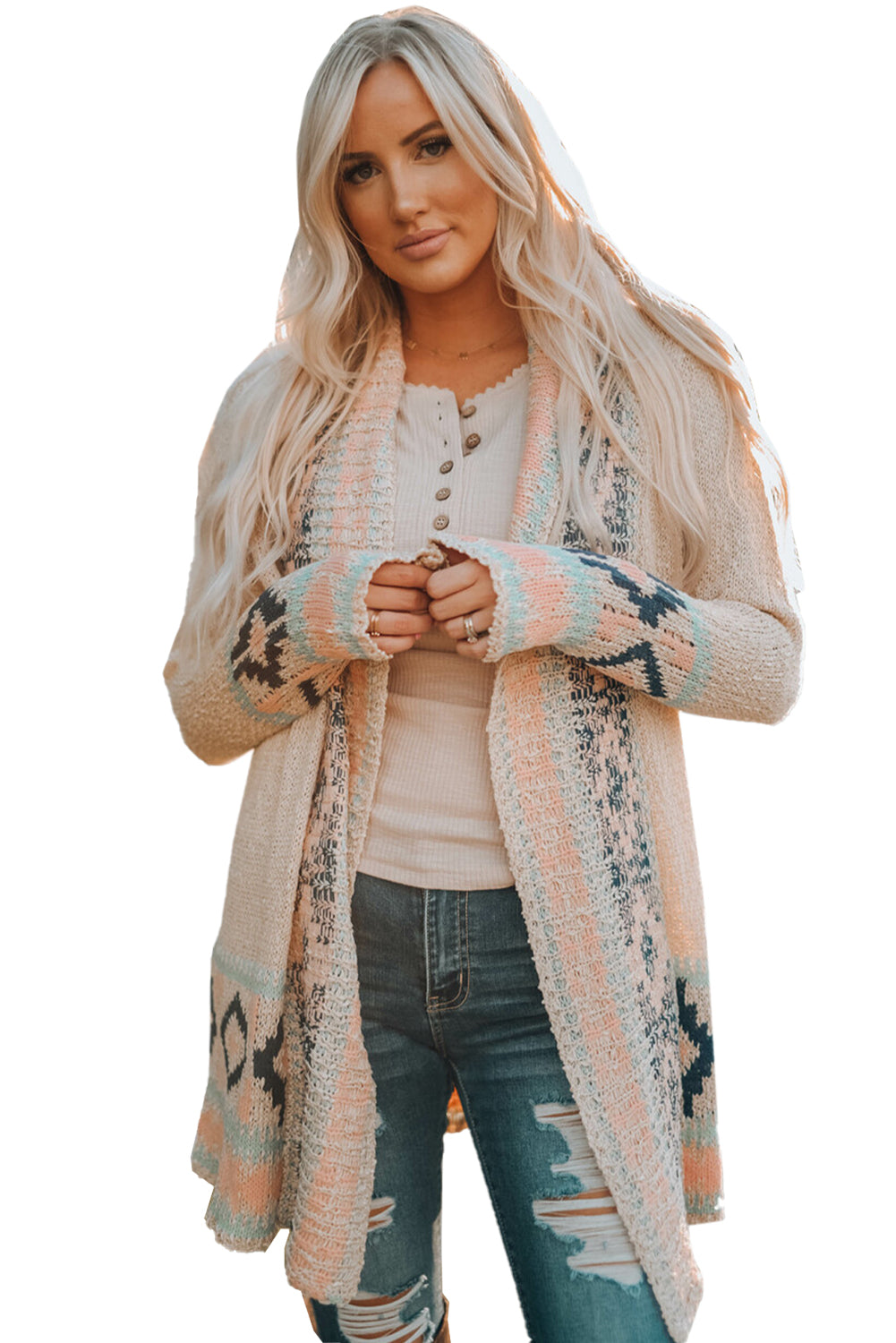 Aztec Print Open Front Cardigan