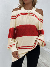 Load image into Gallery viewer, Color Block Striped Cold Shoulder Sweater
