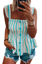 Load image into Gallery viewer, Striped Print Smocked Peplum Tank Top
