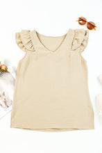 Load image into Gallery viewer, Khaki Ruffle Tiered Sleeve V Neck Tank Top
