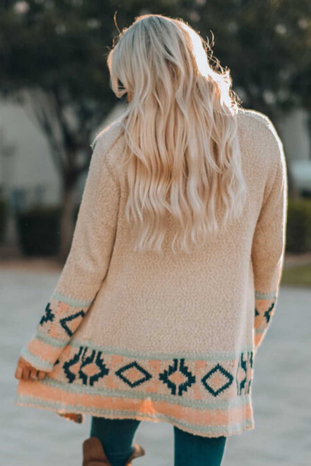 Aztec Print Open Front Cardigan