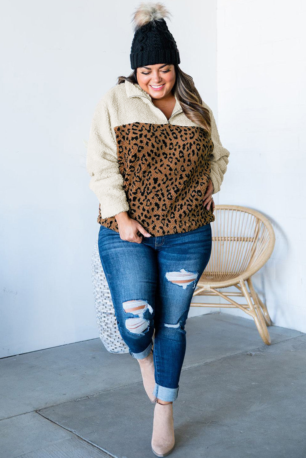 Elliana Plus Size Leopard Colorblock Jacket