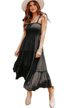Load image into Gallery viewer, Tie Strap Smocked Frill Tiered Midi Dress
