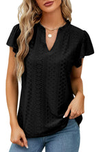 Load image into Gallery viewer, Eyelet Lace Textured V Neck Flutter Blouse
